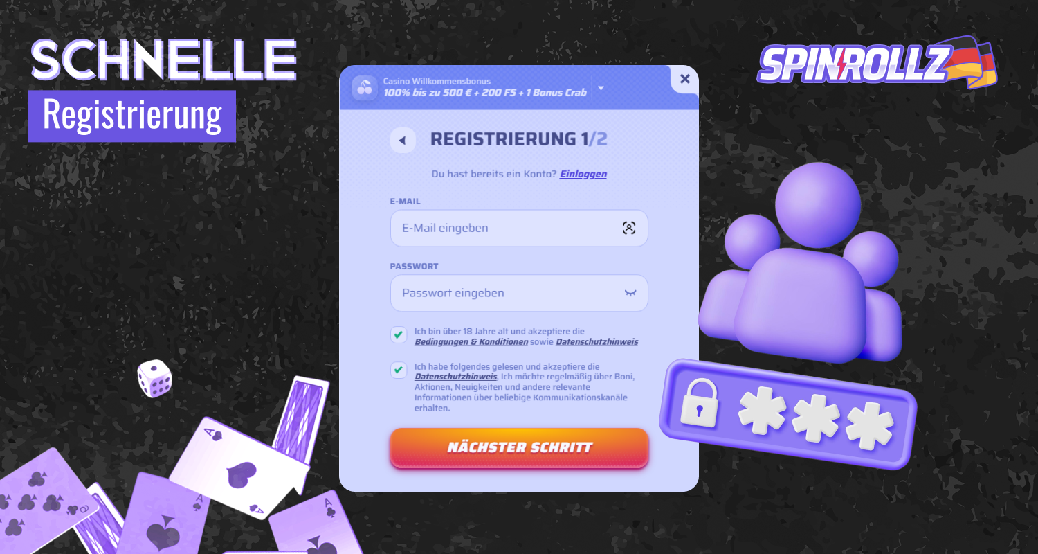 Registrierung auf der Website von Spinrollz