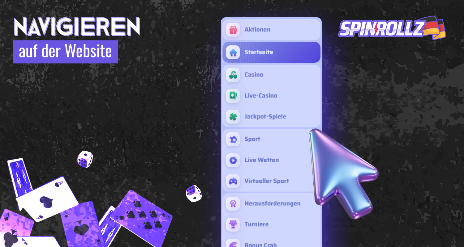 Die Navigation auf der Spinrollz-Website ist benutzerfreundlich
